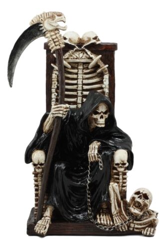 Ebros The Dark Lord Grim Reaper Seated On Skeletons And Skulls Throne Statue 11"Tall - Ebros Gift