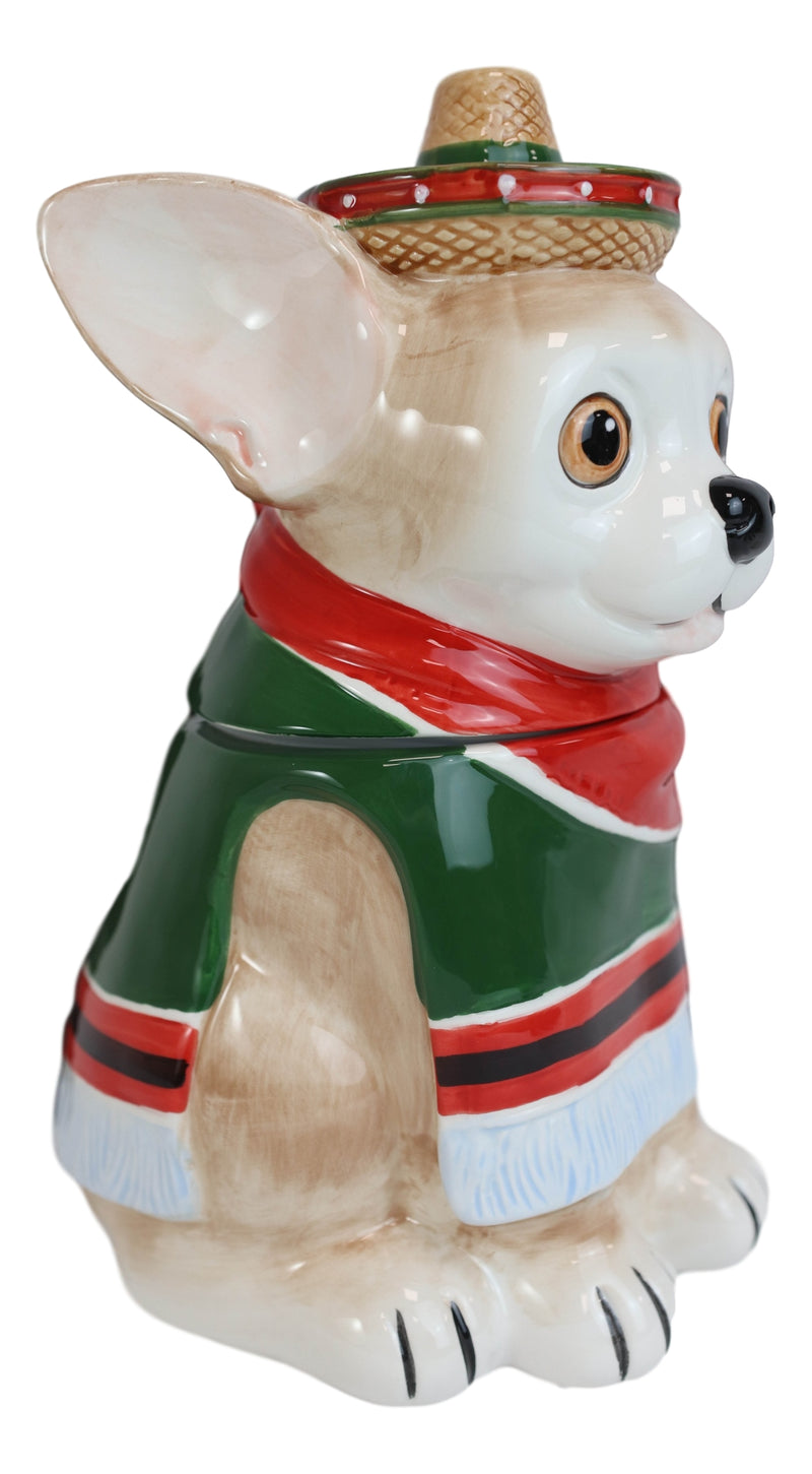 Ceramic Cinco De Mayo Chihuahua Dog With Sombrero Hat And Serape Cookie Jar 10"H