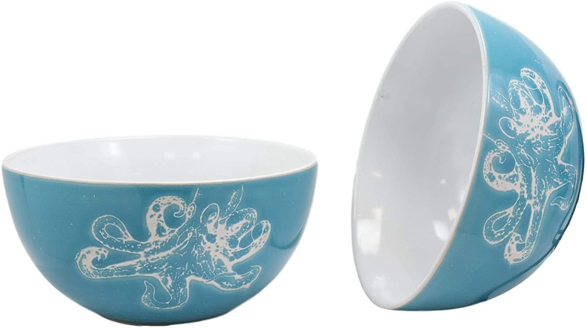 Ebros Pack Of 2 Nautical Ocean Marine Octopus Abstract Blue Bowls 18oz Decor