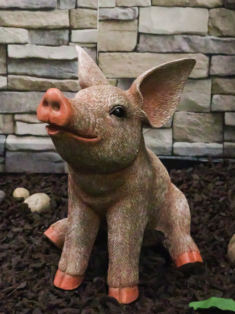 Large Country Farmhouse Adorable Realistic Animal Farm Babe Pig Sitting Statue