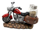 Old Retro Red Chopper Motorcycle Bike Glass Salt Pepper Shakers Holder7.5"L