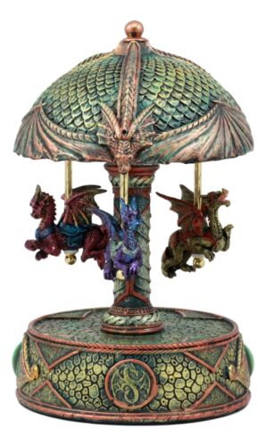 Ebros Eye Of Pandora Three Colorful Flying Dragons Clockwork Musical Carousel Statue