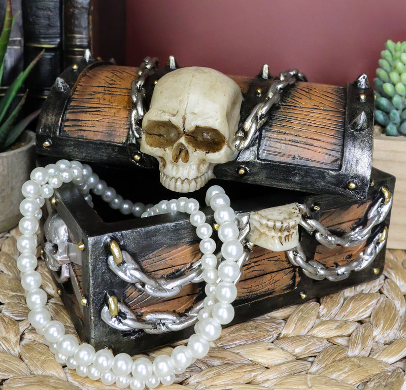 Ebros Chained Skull On Pirate Treasure Chest Jewelry Trinket Box 6" Wide