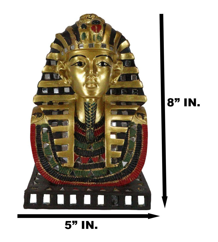 Golden Mask of King Tut Statue 8"H Egyptian Pharaoh Vulture and Cobra Crown Bust - Ebros Gift