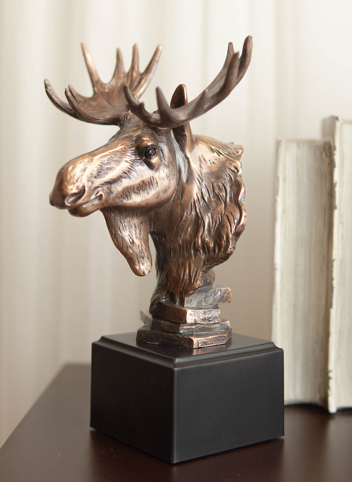 Ebros Rustic Western Bull Moose Bust Statue In Bronze Electroplated Resin Finish - Ebros Gift