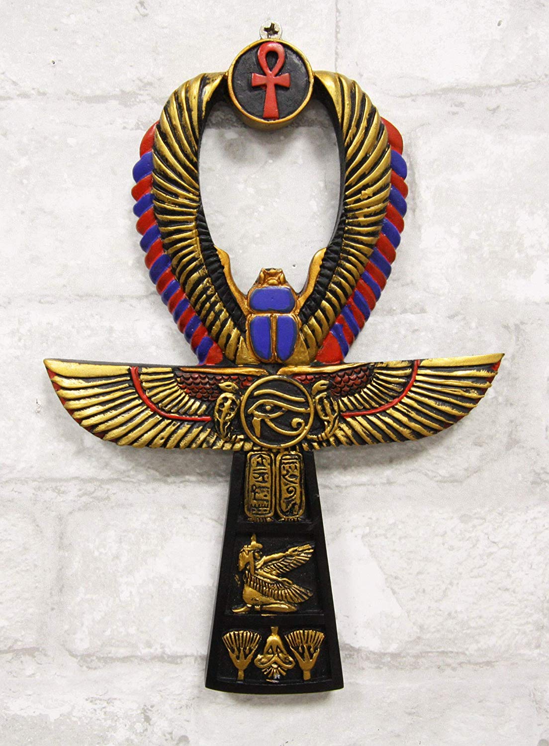 Ebros Egyptian Golden Ankh Scarab Maat and Eye of Horus Wall Decor Figurine 8" H
