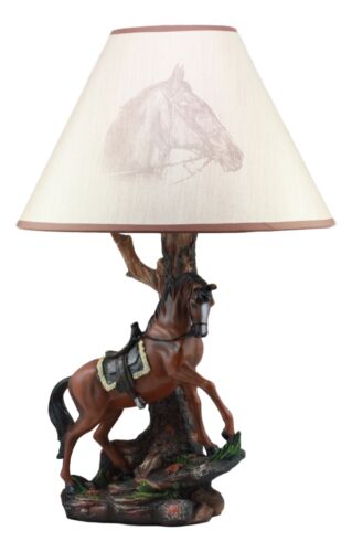 Ebros Light Fantastik Chestnut Brown Horse Stallion With Saddle Table Lamp With Shade