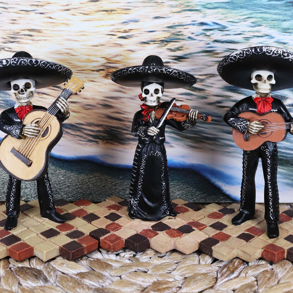 Statuette Scheletri Mariachi - Decorazione Per Halloween E Giorno Dei Morti, In Resina, 15 Cm