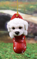 Ebros White Bichon Frise Puppy Dog in The Sock Small Hanging Ornament Figurine