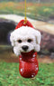 Ebros White Bichon Frise Puppy Dog in The Sock Small Hanging Ornament Figurine
