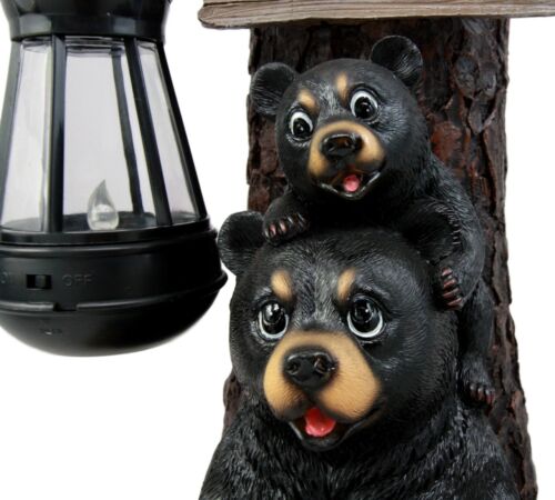 Ebros Gift Whimsical Forest Bedtime Story Mother Bear With Baby Cub Turtle And Squirrel Solar LED Light Lantern Welcome Sign Statue Fairy Tales Nursery Rhymes Guest Greeter Figurine Decor - Ebros Gift