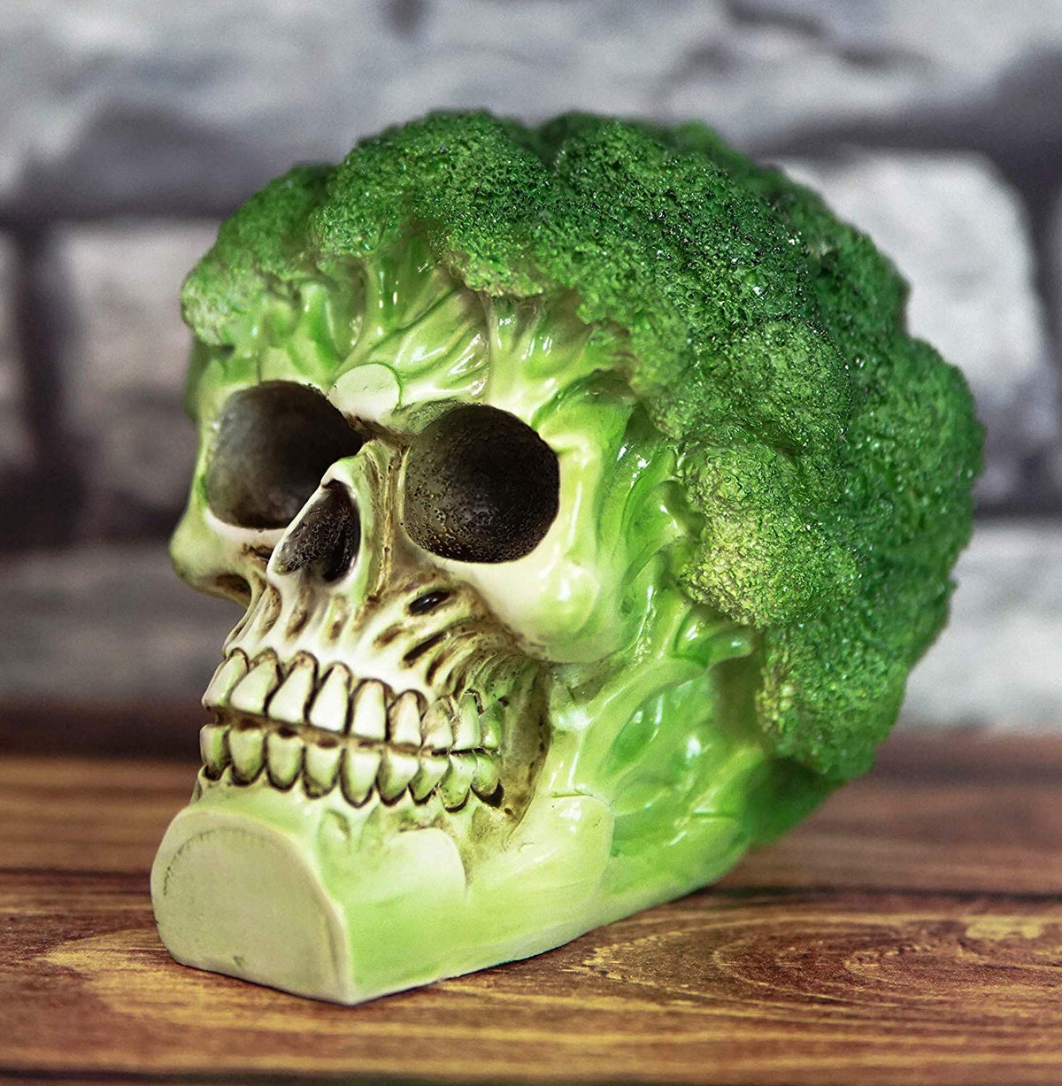 Ebros Green Vegetable Produce Sprouting Broccoli Skull Statue 6.25" Long - Ebros Gift