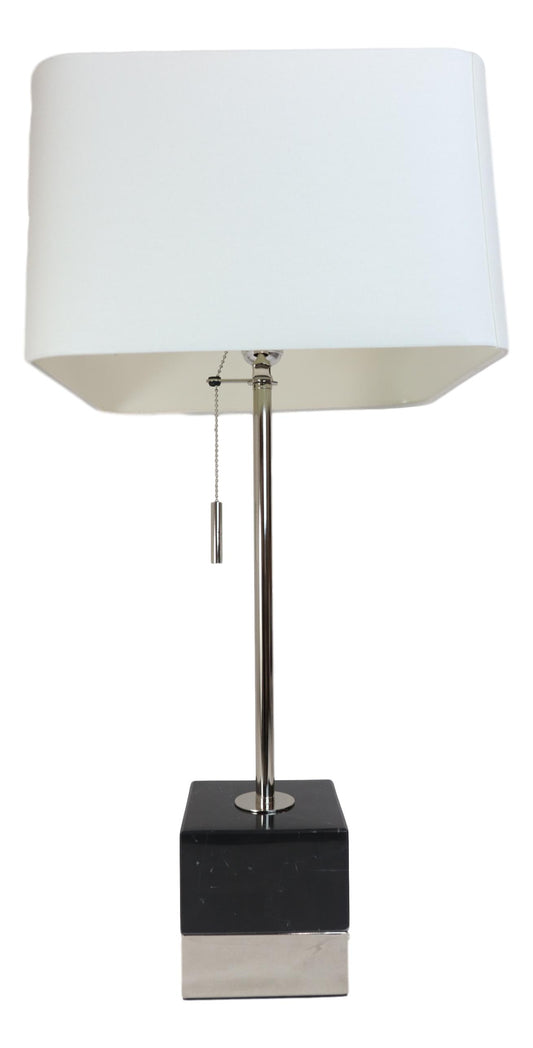 28"H Contemporary Elegant Black Marble And Metal Cube Table Lamp Fabric Shade
