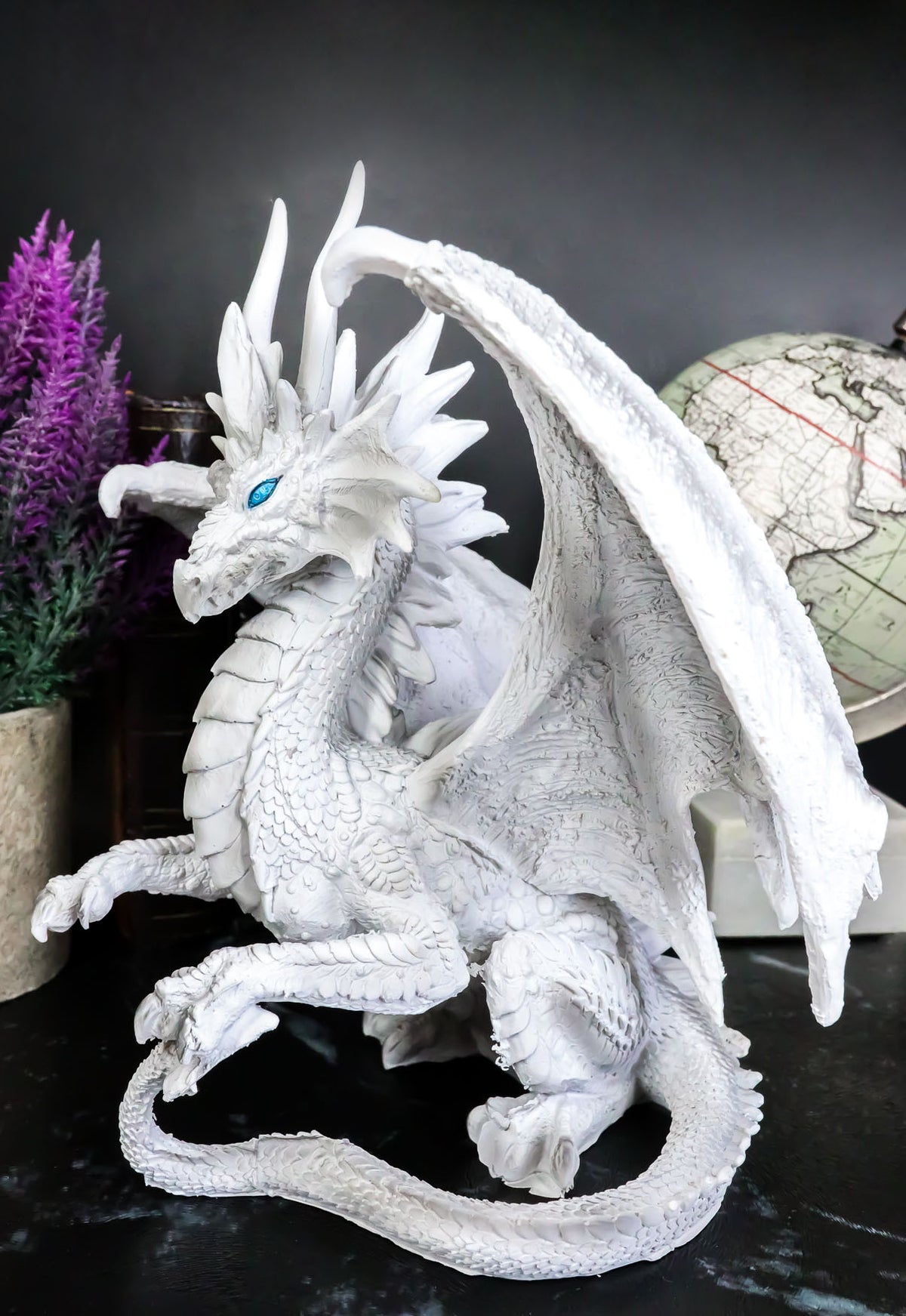 Ebros Ruth Thompson White Checkmate Dragon with Majestic Horns Statue 8.25"H