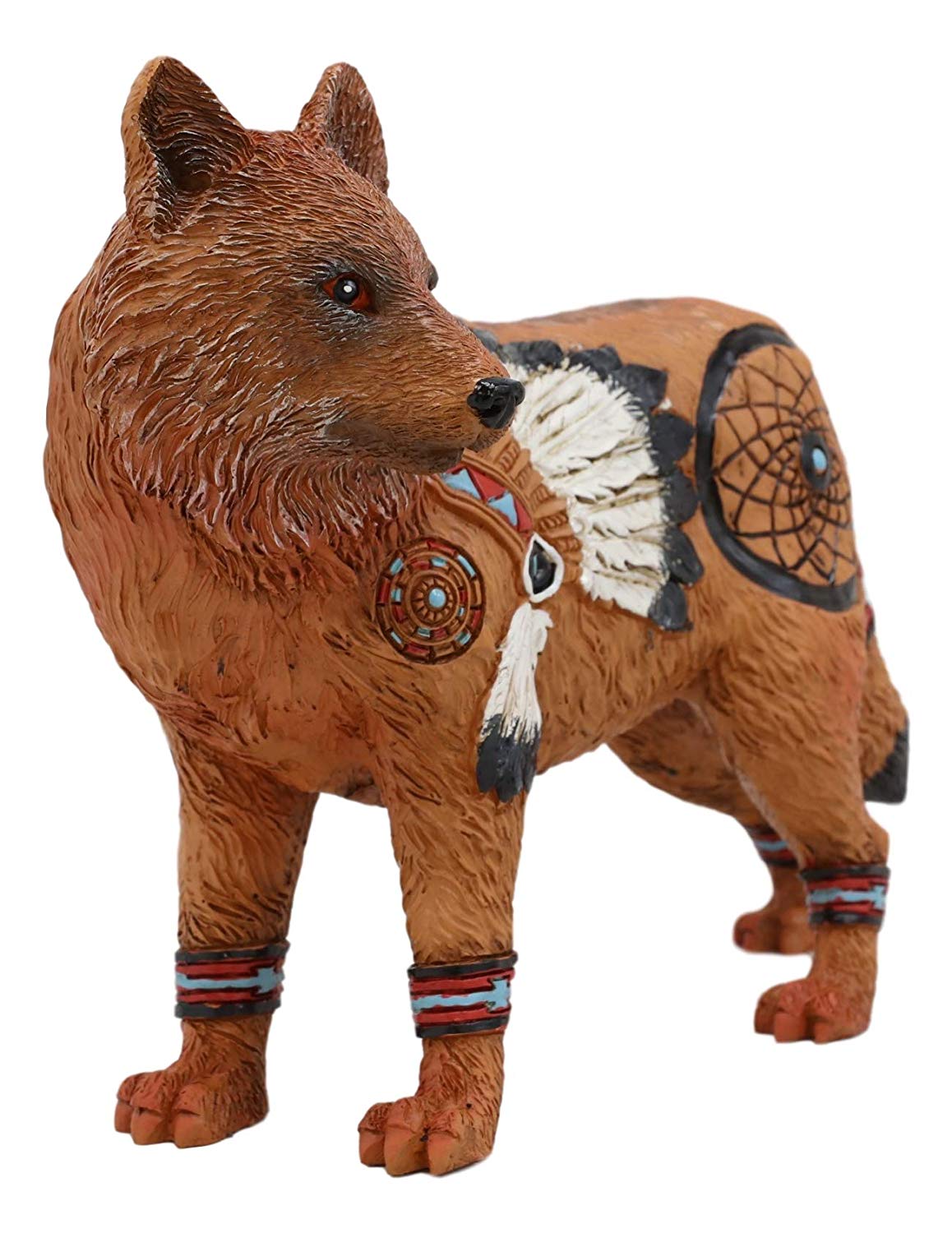 Ebros Gift Larger Native Tribal Howling Wolf Totem Spirit Figurine Collection 8" Long Animal Decor Statue (Alpha Chief Feather Roach Dreamcatcher)