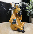 Caffeine Addict Brown Horse Drinking Coffee Eyeglass Spectacle Holder Statue