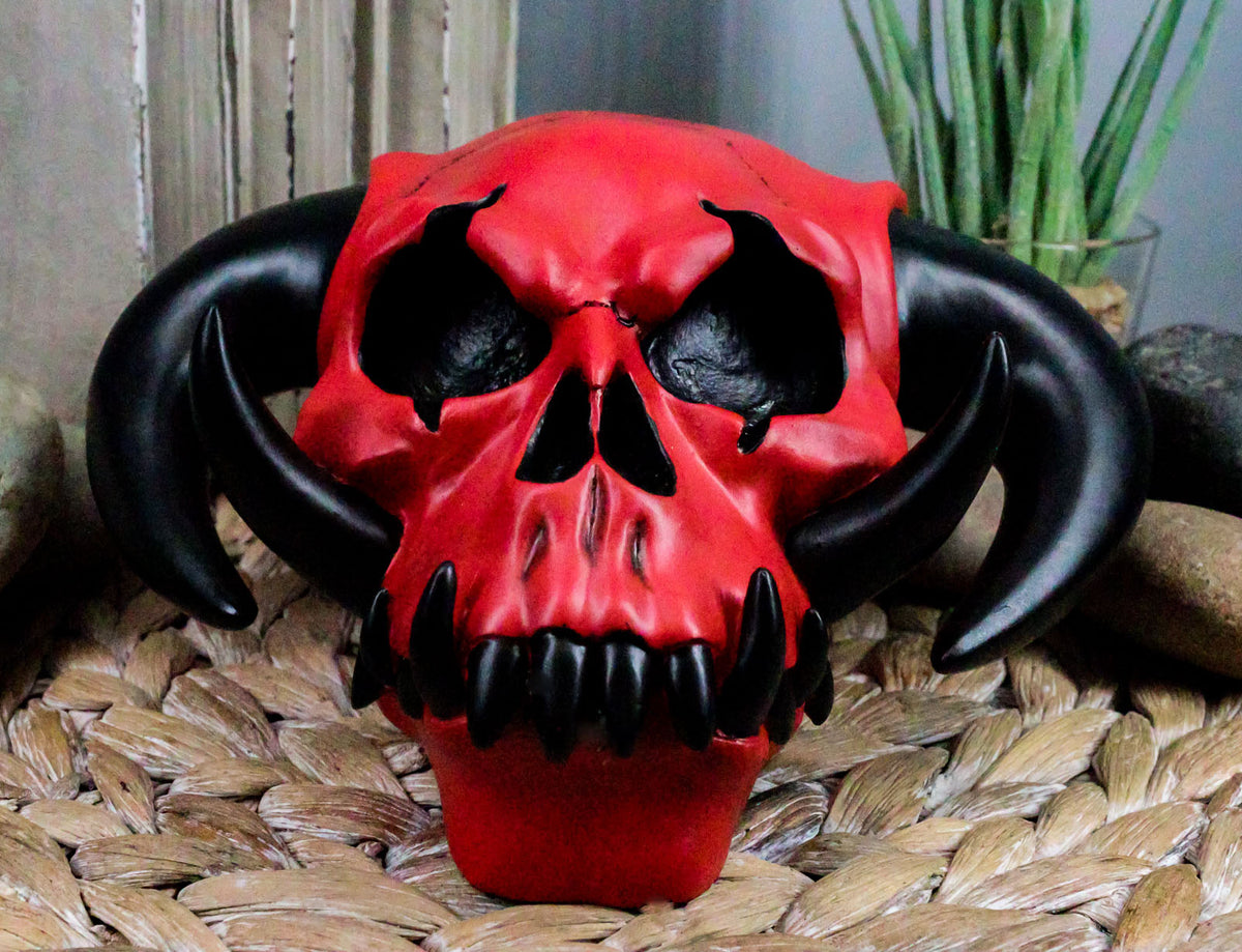 Ebros Gift Horned Demon Hell Skull Figurine 7.5"L Hellboy Skeleton Inferno Sculpture