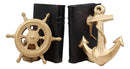 Nautical Coastal Home Decor Ship Anchor And Captain's Helm Wheel Bookends Set