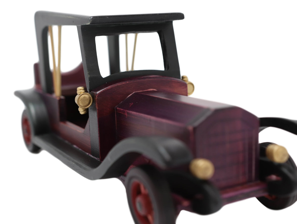Hand Made Wood Retro Antique Style Purple Model T Sedan Car Wine Holder Figurine