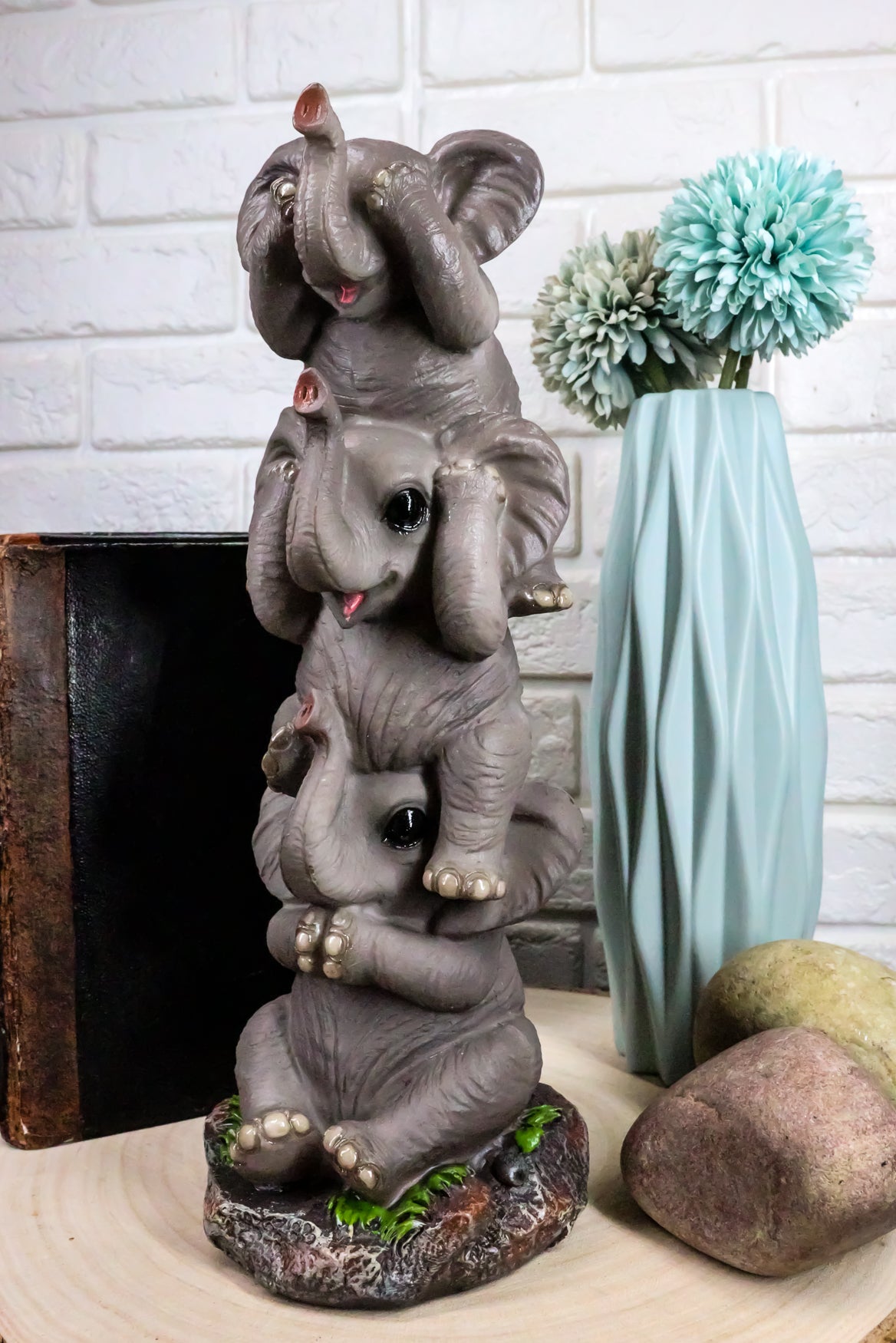 Ebros Pachyderm Friends Whimsical See Hear Speak No Evil Elephants Totem Statue - Ebros Gift