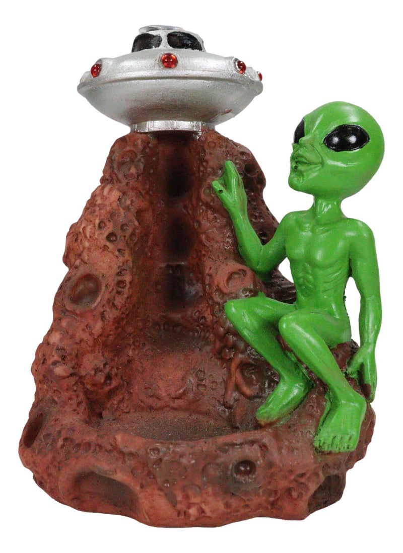 UFO Green Roswell Alien With Flying Saucer Spaceship Backflow Incense Burner