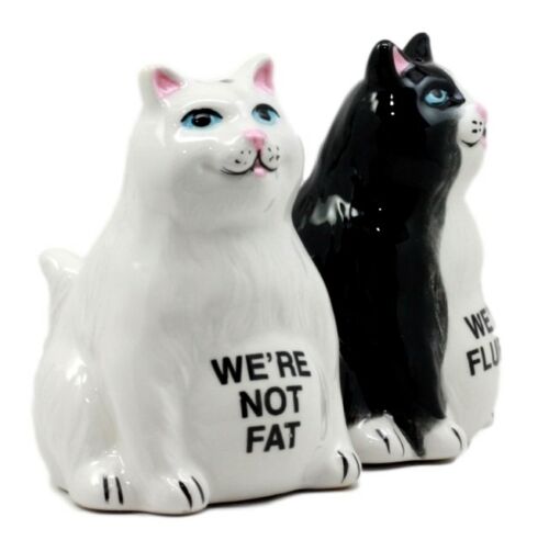 Ebros Black And White Cute Fluffy Cats Salt & Pepper Shakers Magnetic Set 3.25"H - Ebros Gift