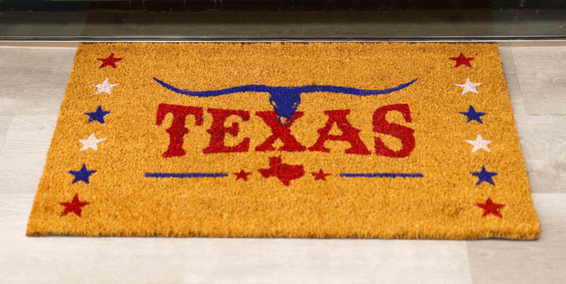 Texas Longhorn With Lone Stars Coir Coconut Fiber Floor Mat Doormat 29"X17"