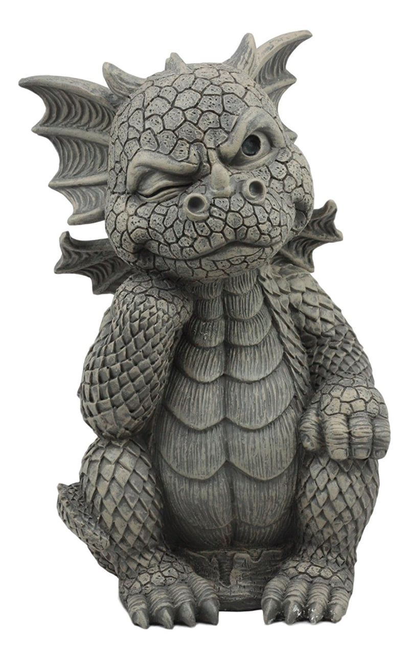 Ebros The Thinker Whimsical Garden Dragon Statue 10"H Cute Baby Dragon Winking Eye
