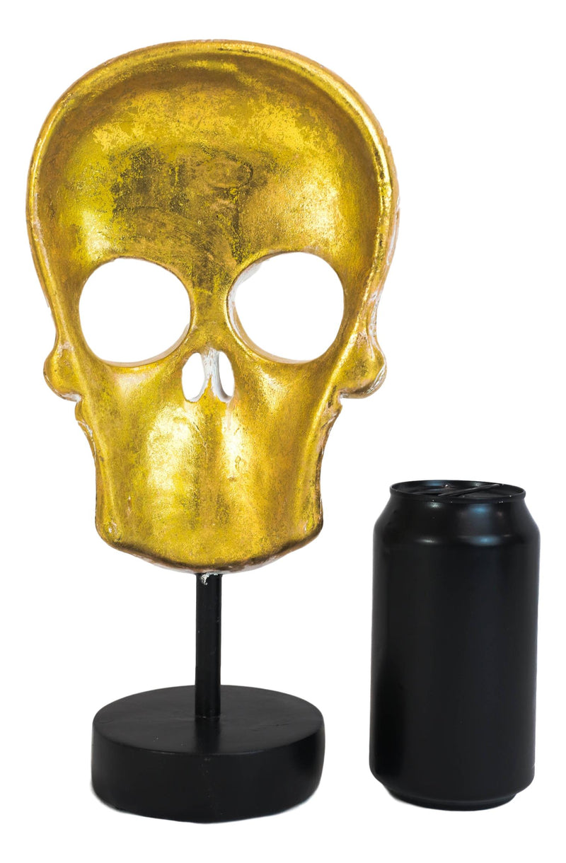 Day Of The Dead Golden Tooled Floral Sugar Skull Mask Sculpture On Museum Stand
