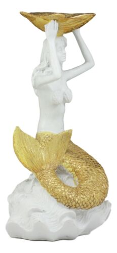 Ebros Art Nouveau Mermaid Holding Sea Shell Candle Or Jewelry Holder Decor Figurine 10.25" Tall