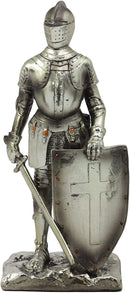 Ebros Holy Roman Empire Crusader Knight with Sword and Shield On Guard Statue 7" Tall