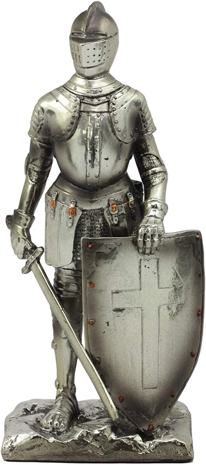 Ebros Holy Roman Empire Crusader Knight with Sword and Shield On Guard Statue 7" Tall