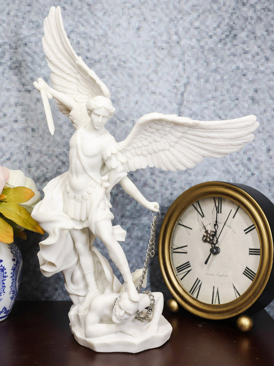Ebros Archangel Saint Michael Statue 13.5"H Battle Of Armageddon (Off White) - Ebros Gift