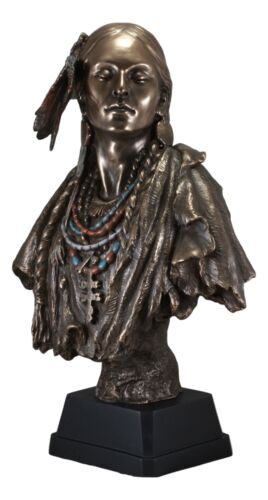Large Tribal Indian Princess With Eagle Feather Headdress Statue 21 Inches Tall