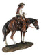 Western Desert Cowboy On Saddleback Riding Brown Stallion Horse Figurine
