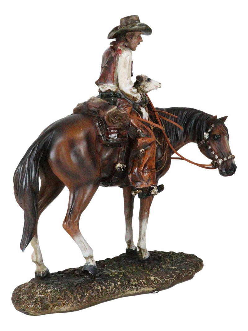 Western Desert Cowboy On Saddleback Riding Brown Stallion Horse Figurine