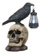 Ebros Edgar Corvus Raven Perching On Rose Skull Statue With Solar LED Lantern Light