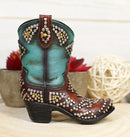 Western Cowboy Cowgirl Silver Beads Turquoise Boot Make Up Tools Or Pen Holder