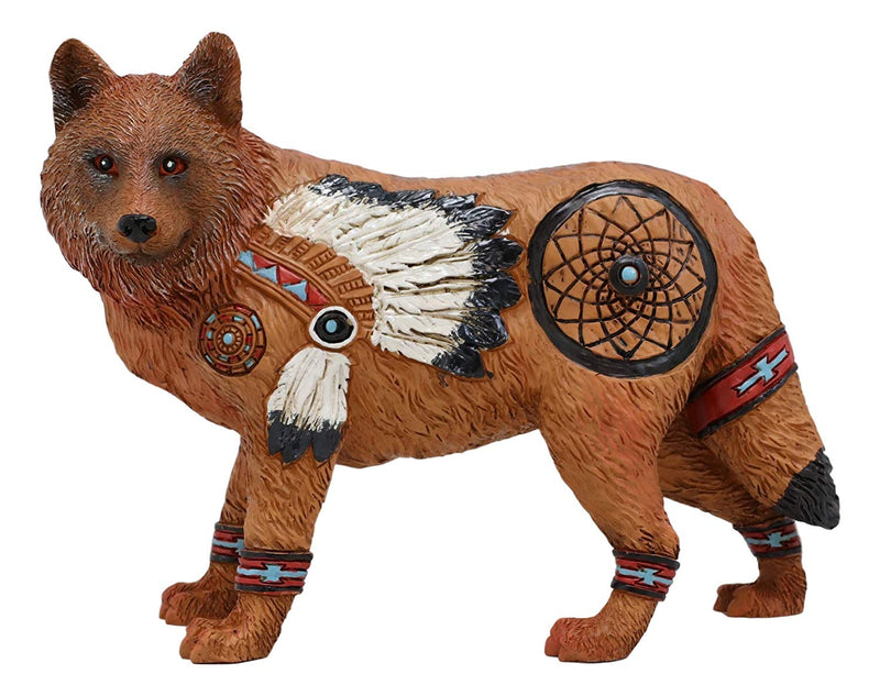 Ebros Gift Larger Native Tribal Howling Wolf Totem Spirit Figurine Collection 8" Long Animal Decor Statue (Alpha Chief Feather Roach Dreamcatcher)