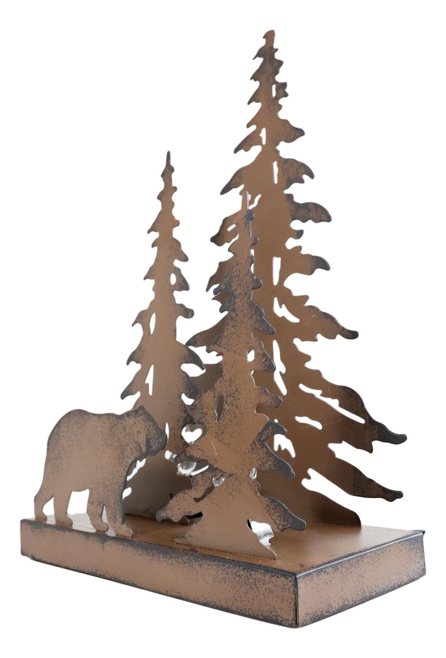 Ebros Metal Art Rustic Forest Black Bear By Pine Trees Night Light Lamp Sculpture