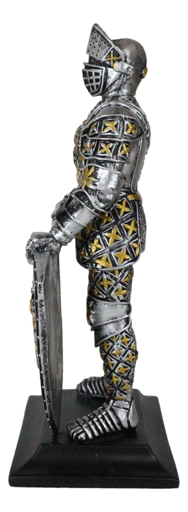 Medieval Swordsman Knight Of Lyon Figurine 8.5"H Suit of Armor Coat Of Arms Lion