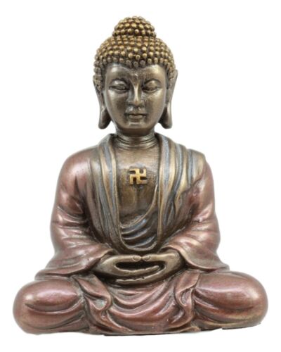 Shakyamuni Buddha With Swastika Amulet Meditating Small Statue Amitabha Decor