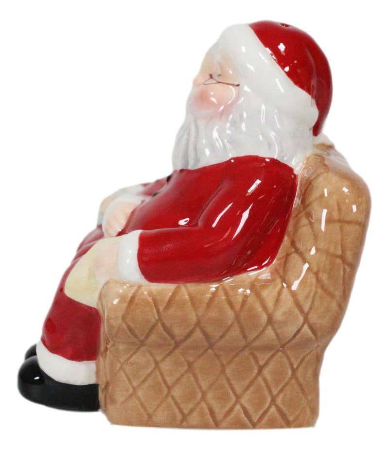 North Pole Winter Christmas Mr Mrs Santa On Sofa Ceramic Salt Pepper Shaker Set
