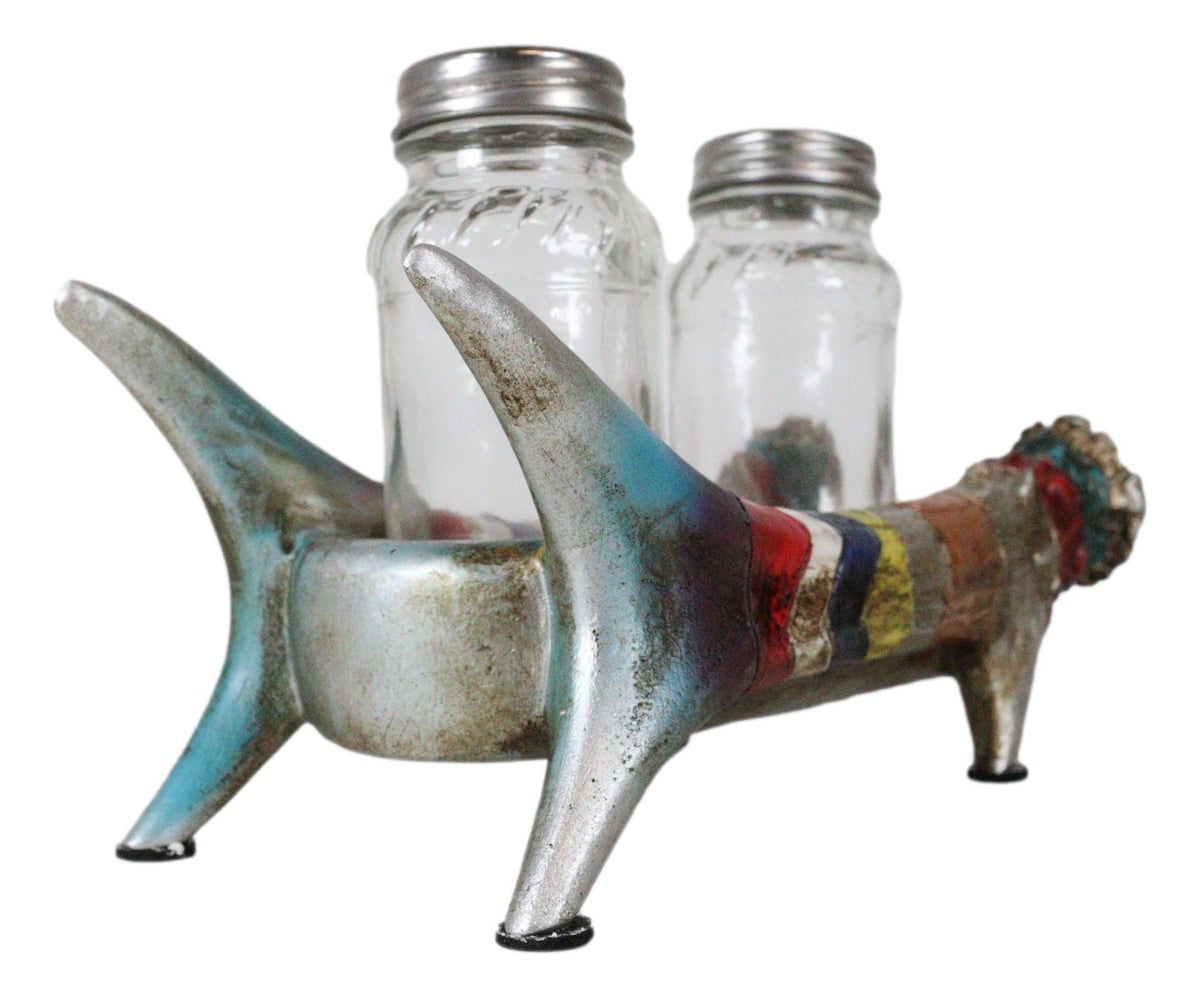 Rustic Colorful Southwestern Buckhorn Antlers Deer Salt Pepper Shakers Holder