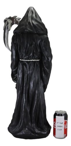 Ebros Large 23.5"Tall Memento Mori Time Waits For No Man Grim Reaper Holding Scythe And Solar Powered Lantern LED Light Statue Deadly Wraith Harvesting Lost Souls Spooky Halloween Patio Decor Figurine