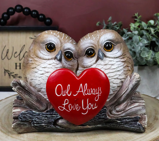 Ebros Romantic Owl Couple Statue Wisdom Of The Forests Love Birds Pair Of Owls Holding Heart Shaped Sign - Ebros Gift
