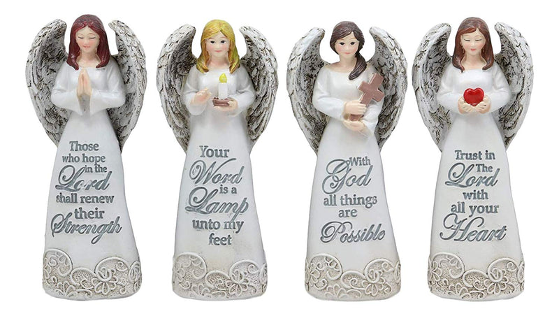 Ebros 4.25" Tall Colorful Divine Heavenly Angels with Inspirational Scriptures Figurine Set of 4 Angelic Hosts of Prayer and Faith Statues Home Decor Christmas Graduation Housewarming Gifts - Ebros Gift