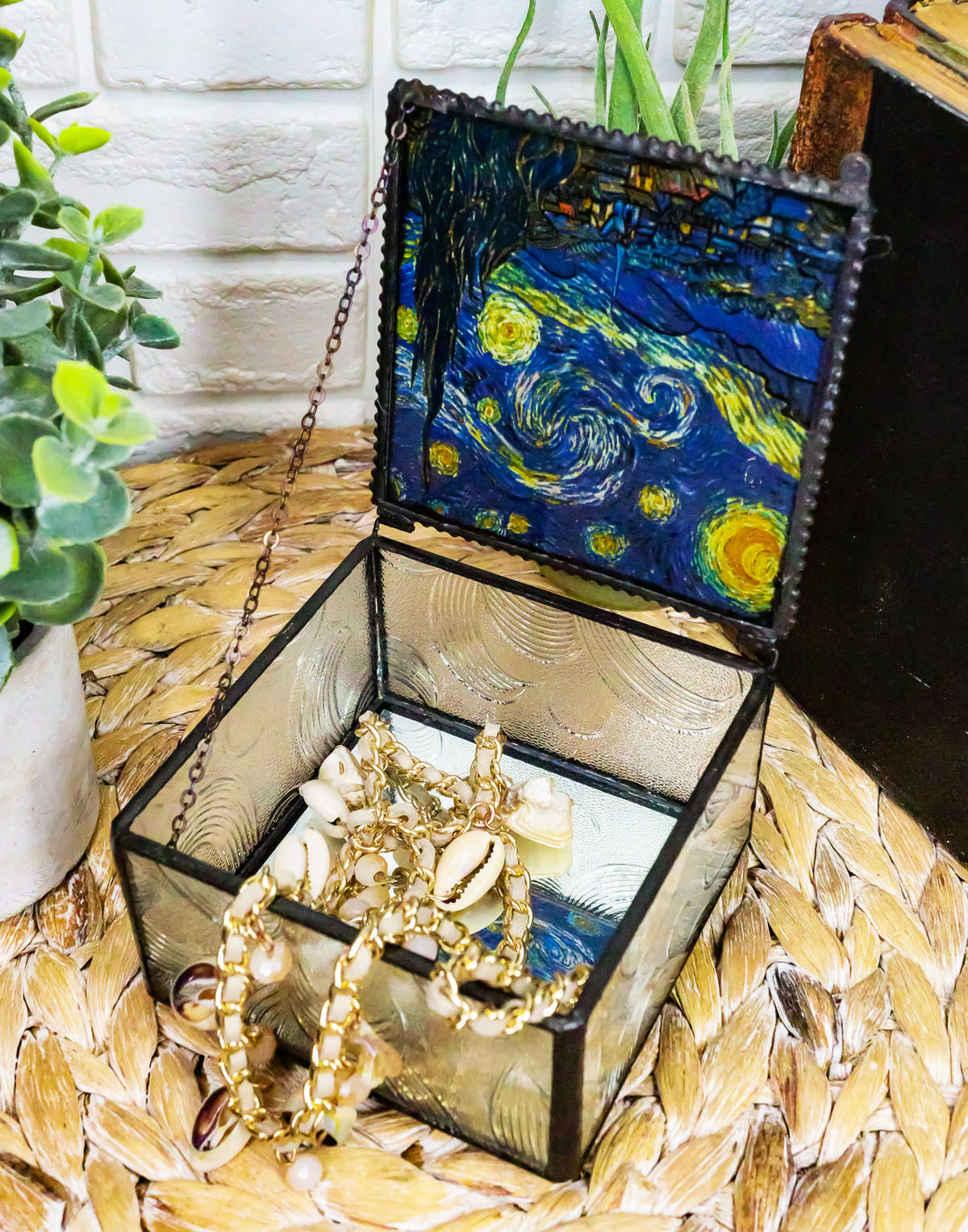 Ebros Van Gogh Starry Night Stained Glass Decorative Box 4"X4" Museum Art