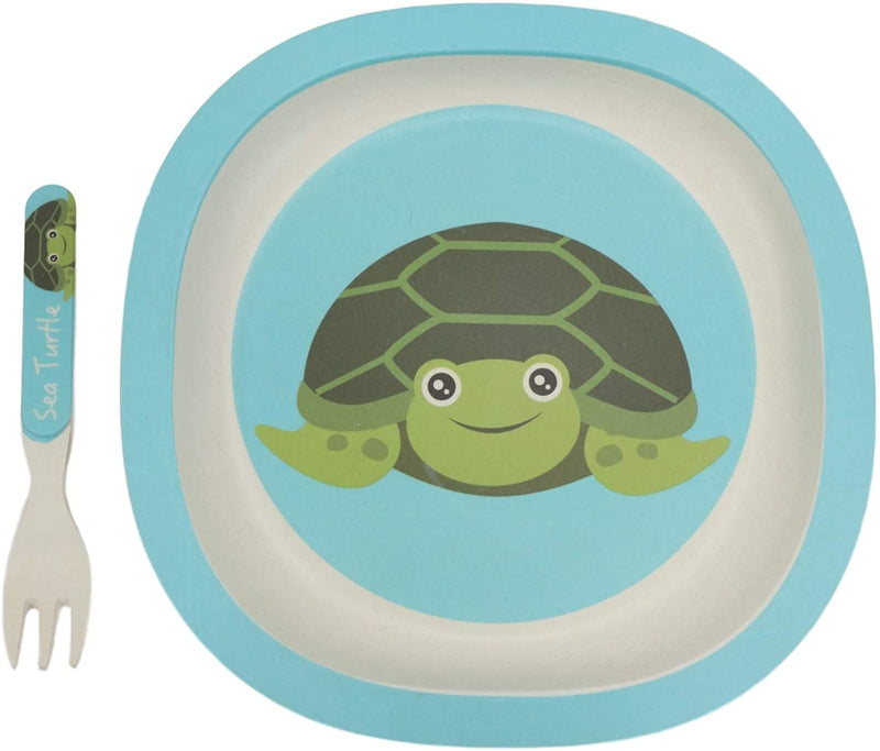 Ebros Sea Turtle 5 Piece Organic Bamboo Dinnerware Set For Children Toddler