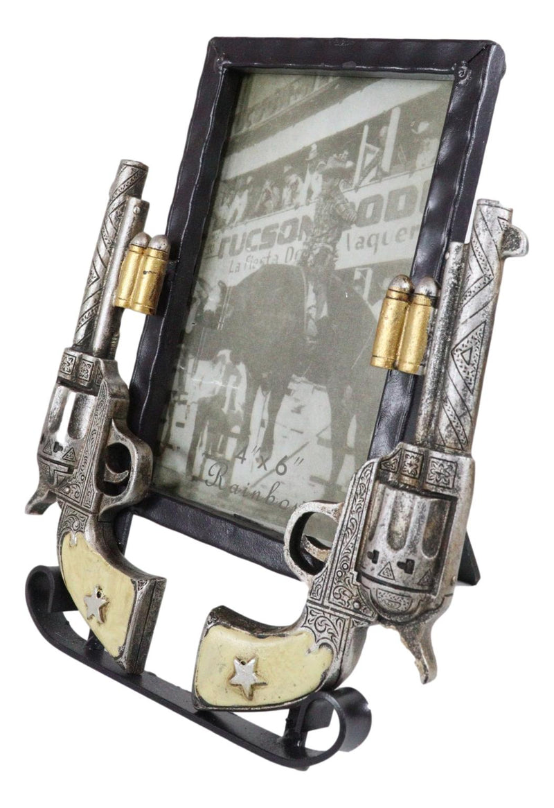 Rustic Western Double Pistol Revolver Guns 4"X6" Desktop Or Wall Picture Frame